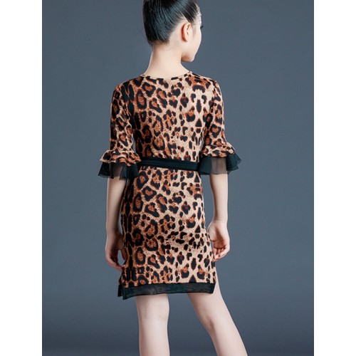 Girls leopard  Latin dance dresses Professional competition children practice costumes Latin dance skirts latin performance clothes